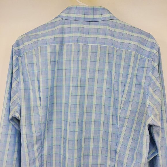 Bonobos Tailored Slim Fit Wrinkle Free Blue Plaid Button Down Shirt 16.5 - Picture 9 of 10